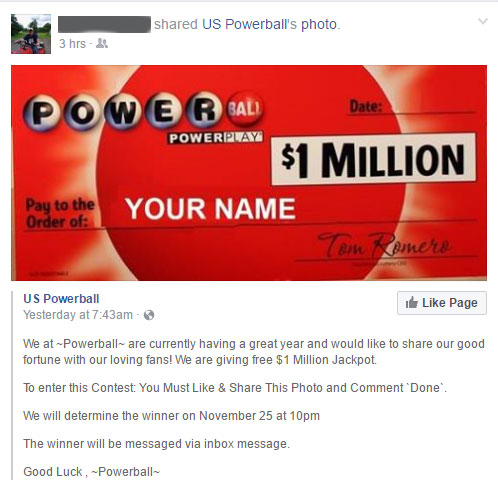 Powerball Hoax Facebook
